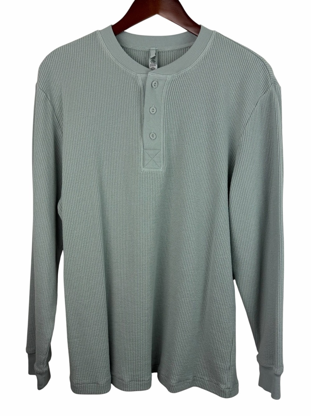 Skims | Sage Green Heavyweight Waffle Knit Henley Shirt